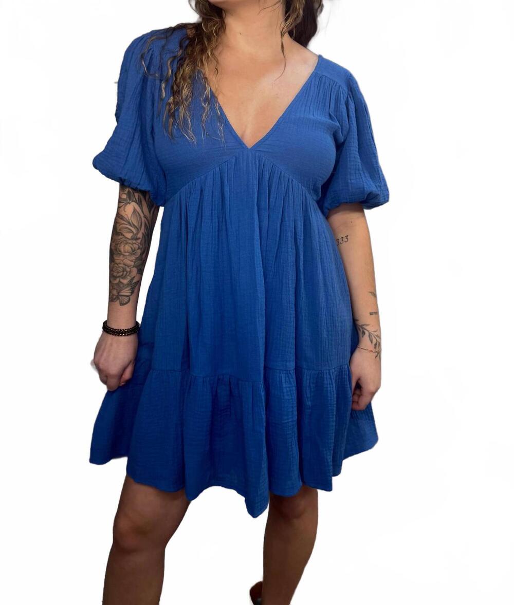NEW AEMI + CO penny puff sleeve tiered dress in blue